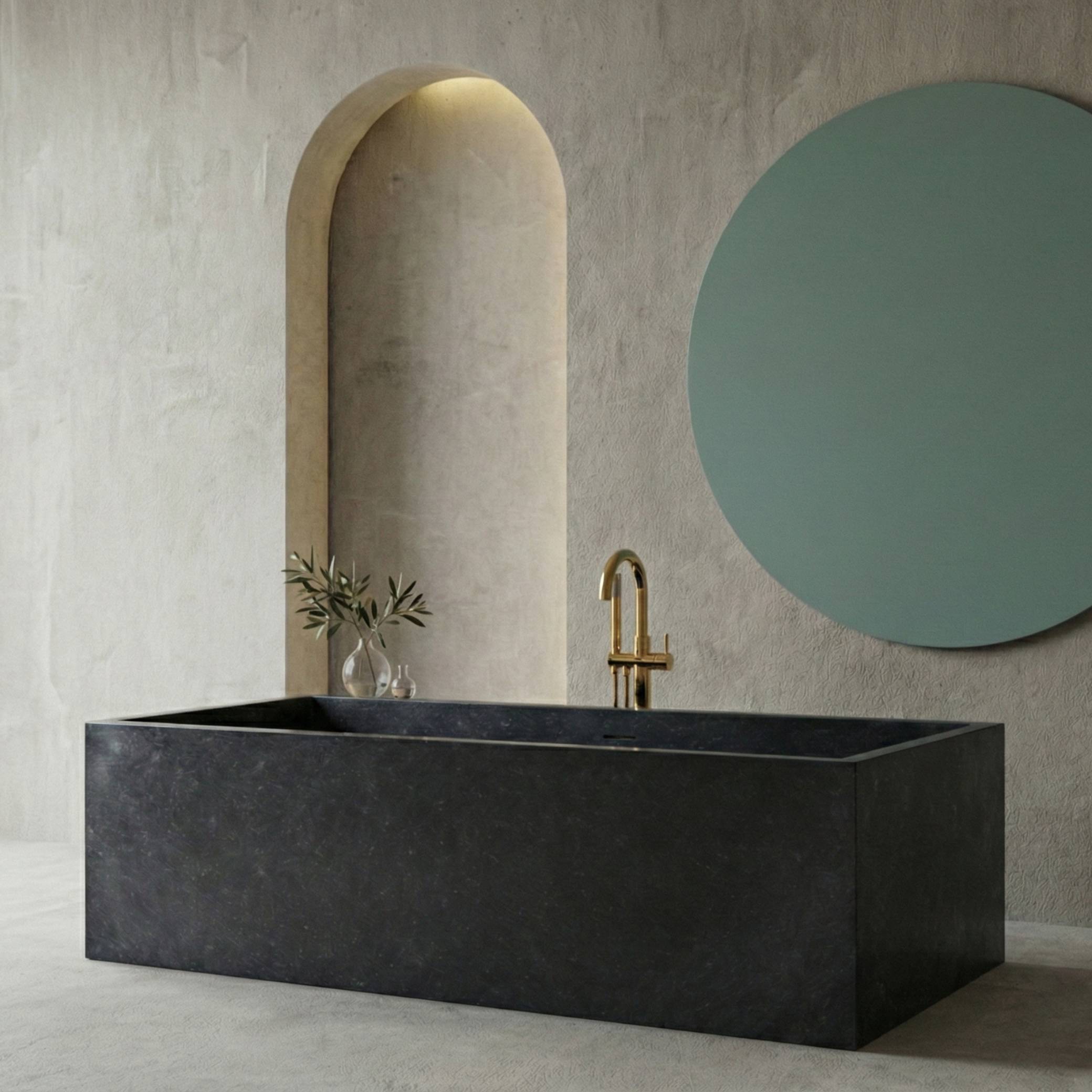 Baignoire rectangulaire de luxe en marbre noir