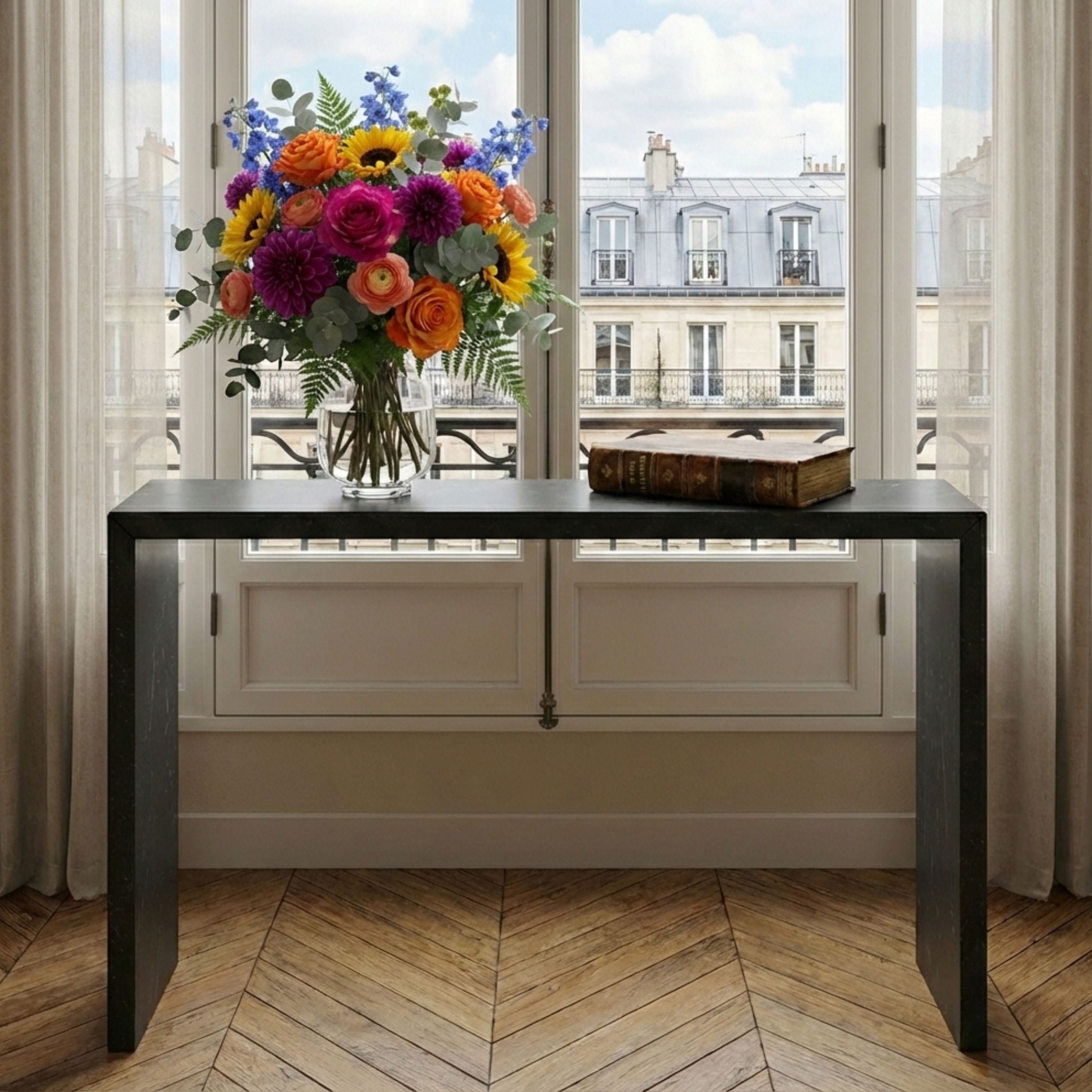 Black Natural Marble Console Table