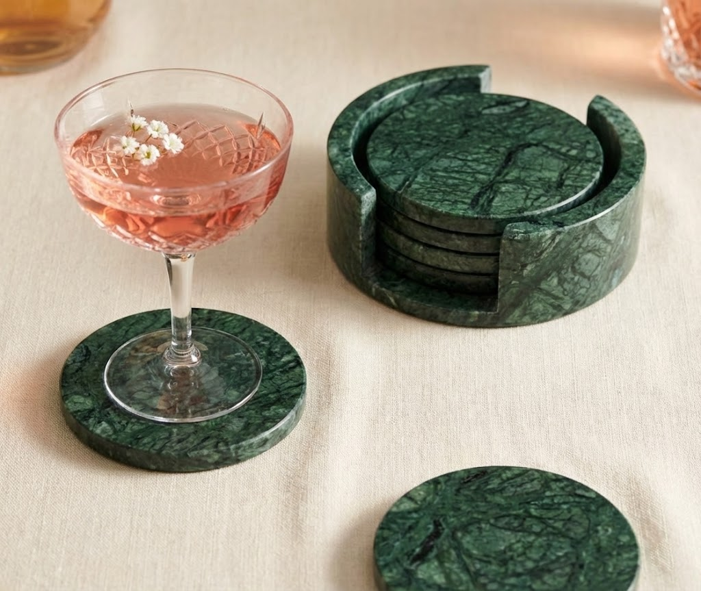Sous-verres en marbre vert forêt (lot de 5)