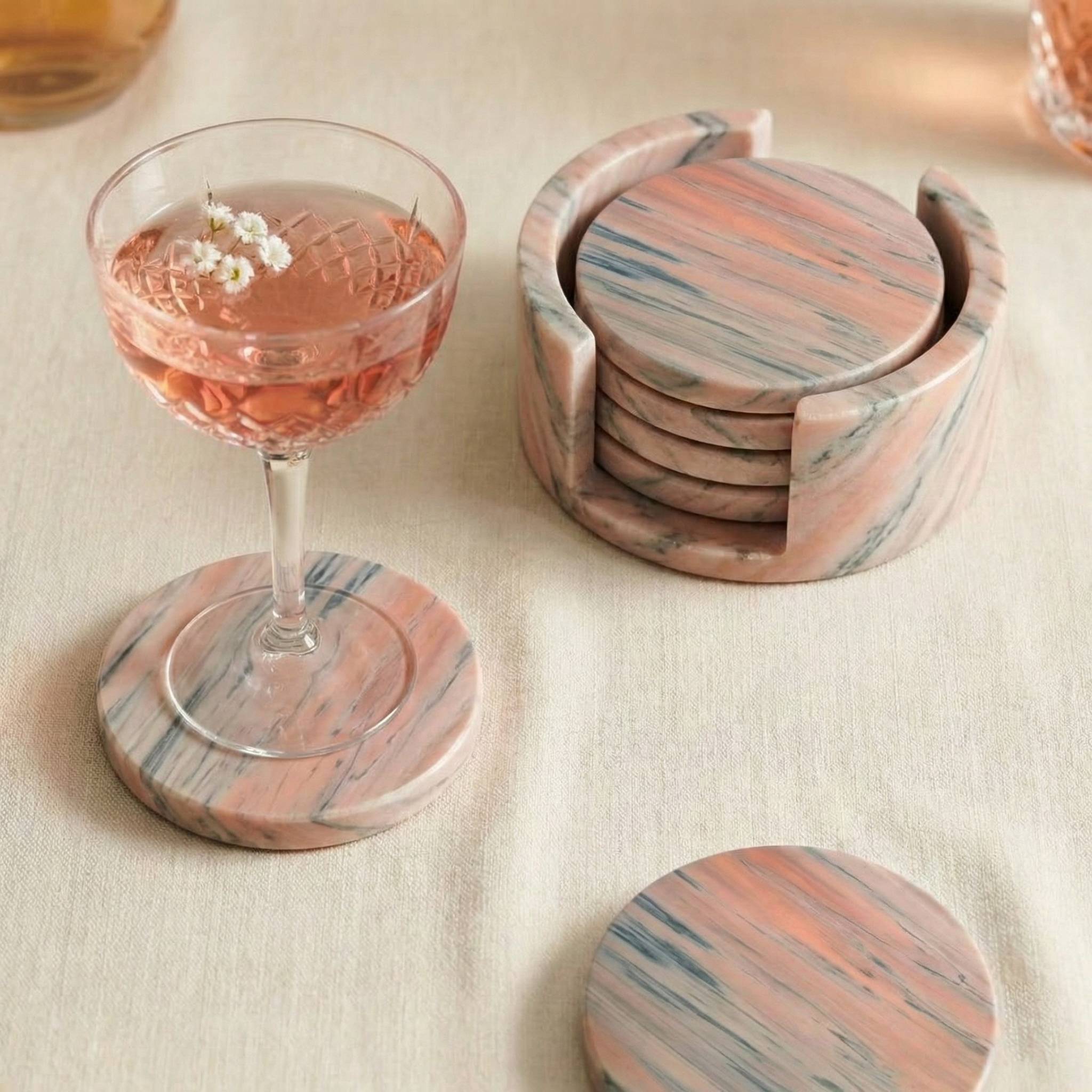 Sous-verres en marbre rose (lot de 5)