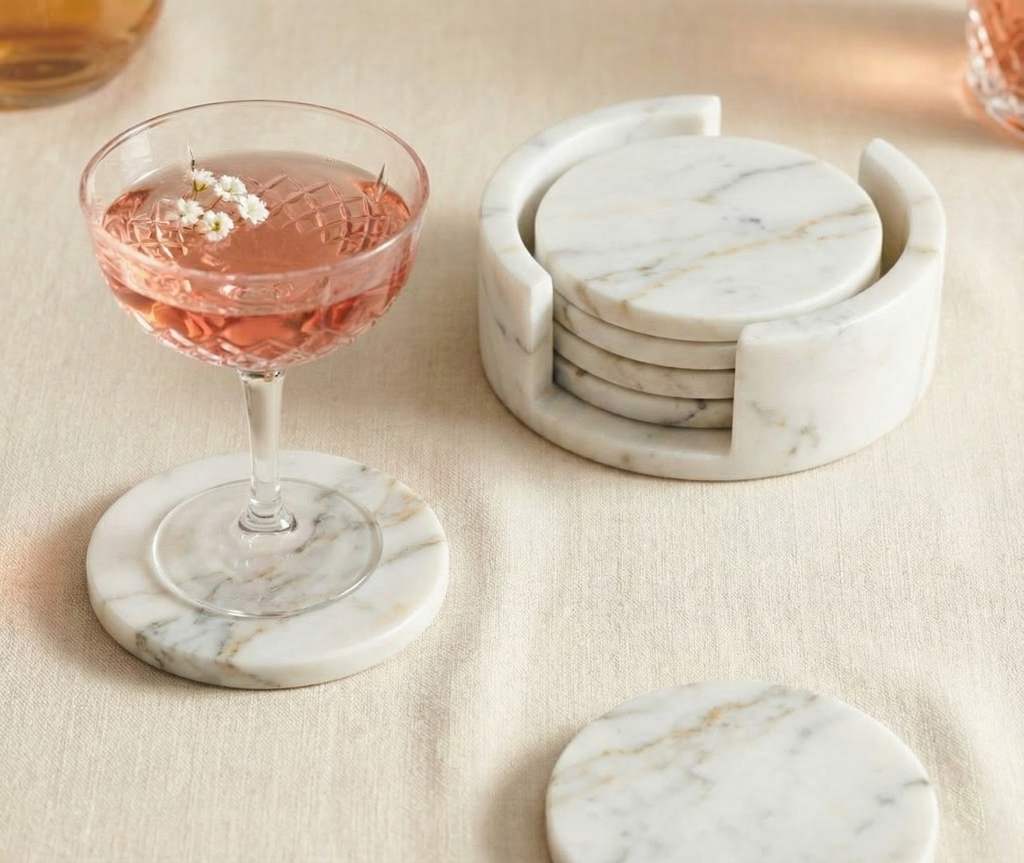 Dessous de verre en marbre blanc (lot de 5)