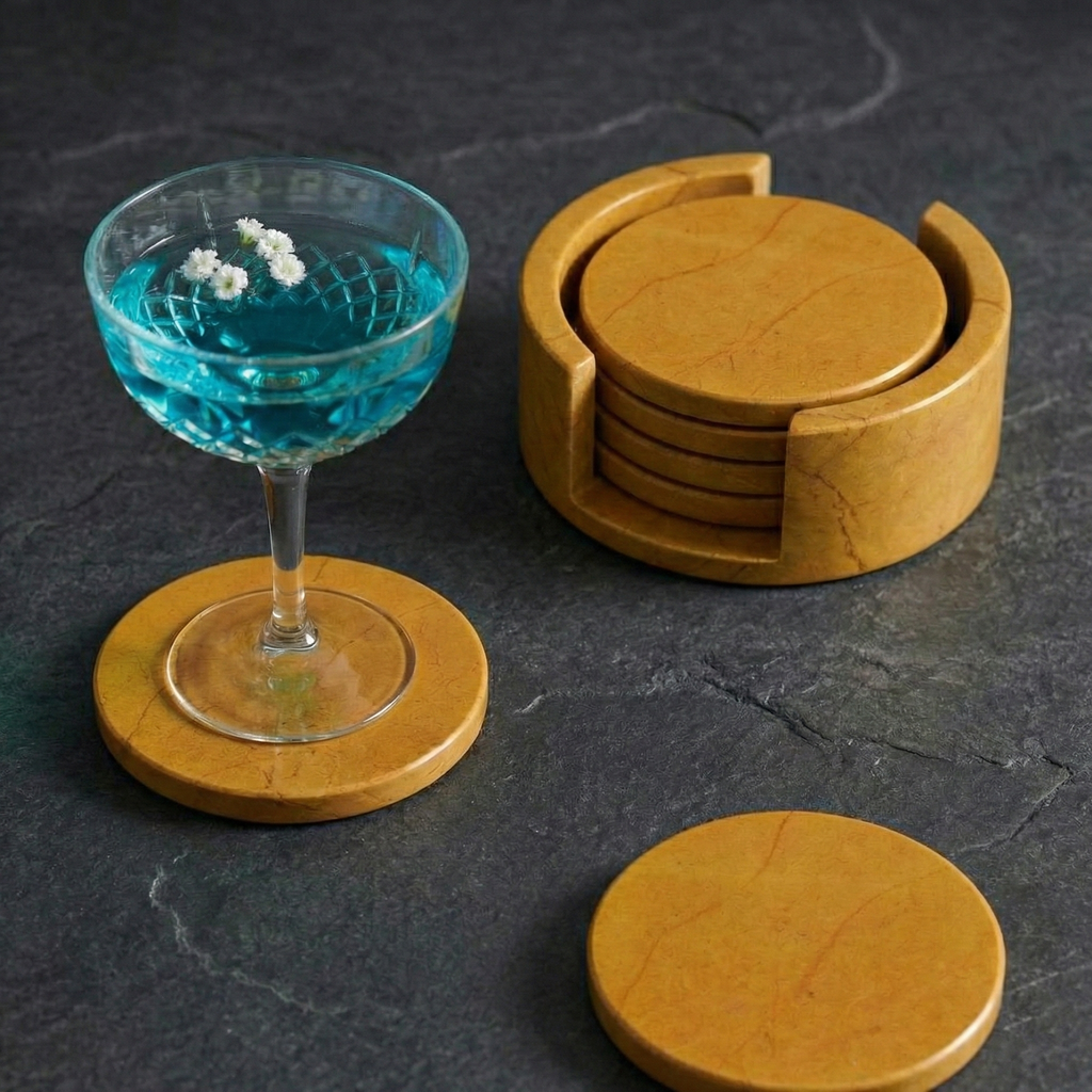 Sous-verres en marbre jaune (lot de 5)