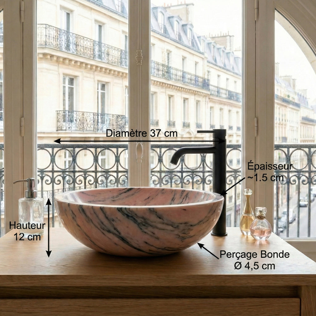 Petit lavabo de salle de bain en marbre rose