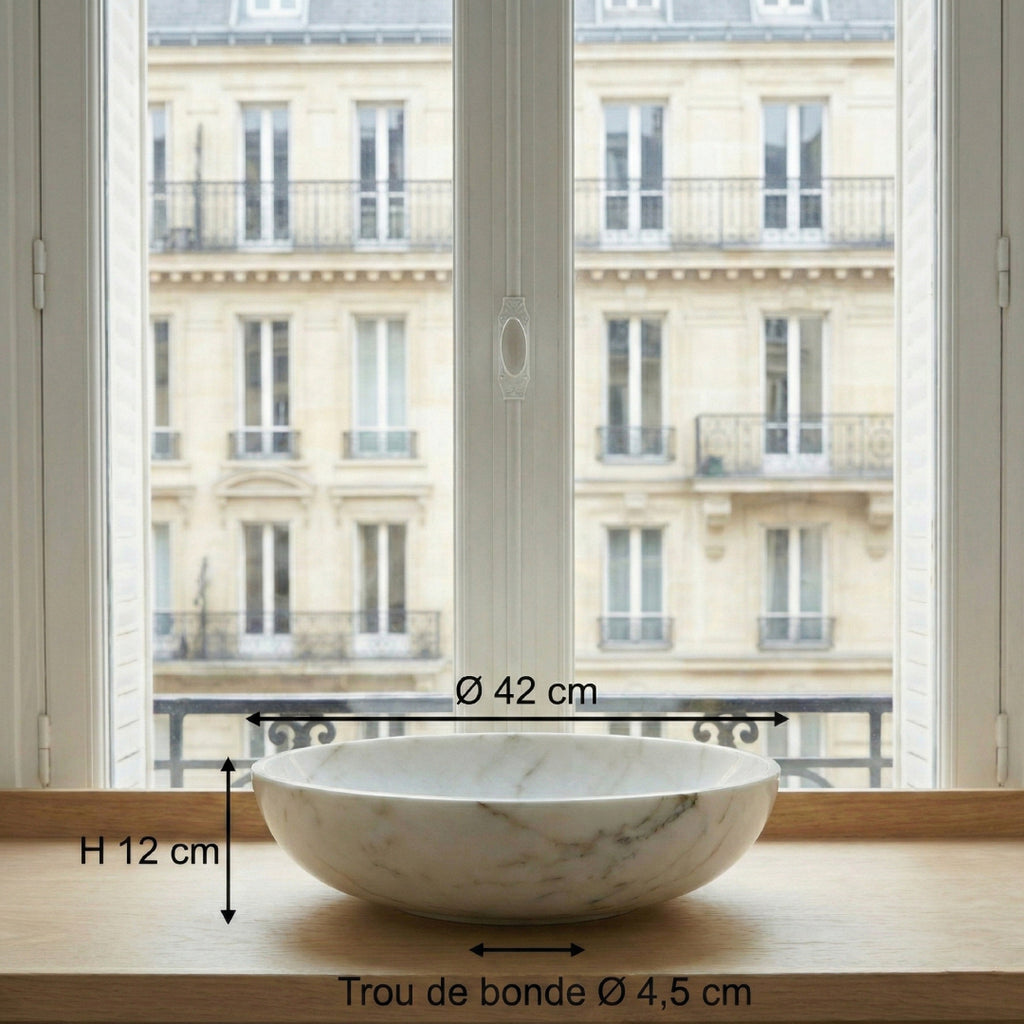 Lavabo de salle de bain en marbre naturel blanc classique