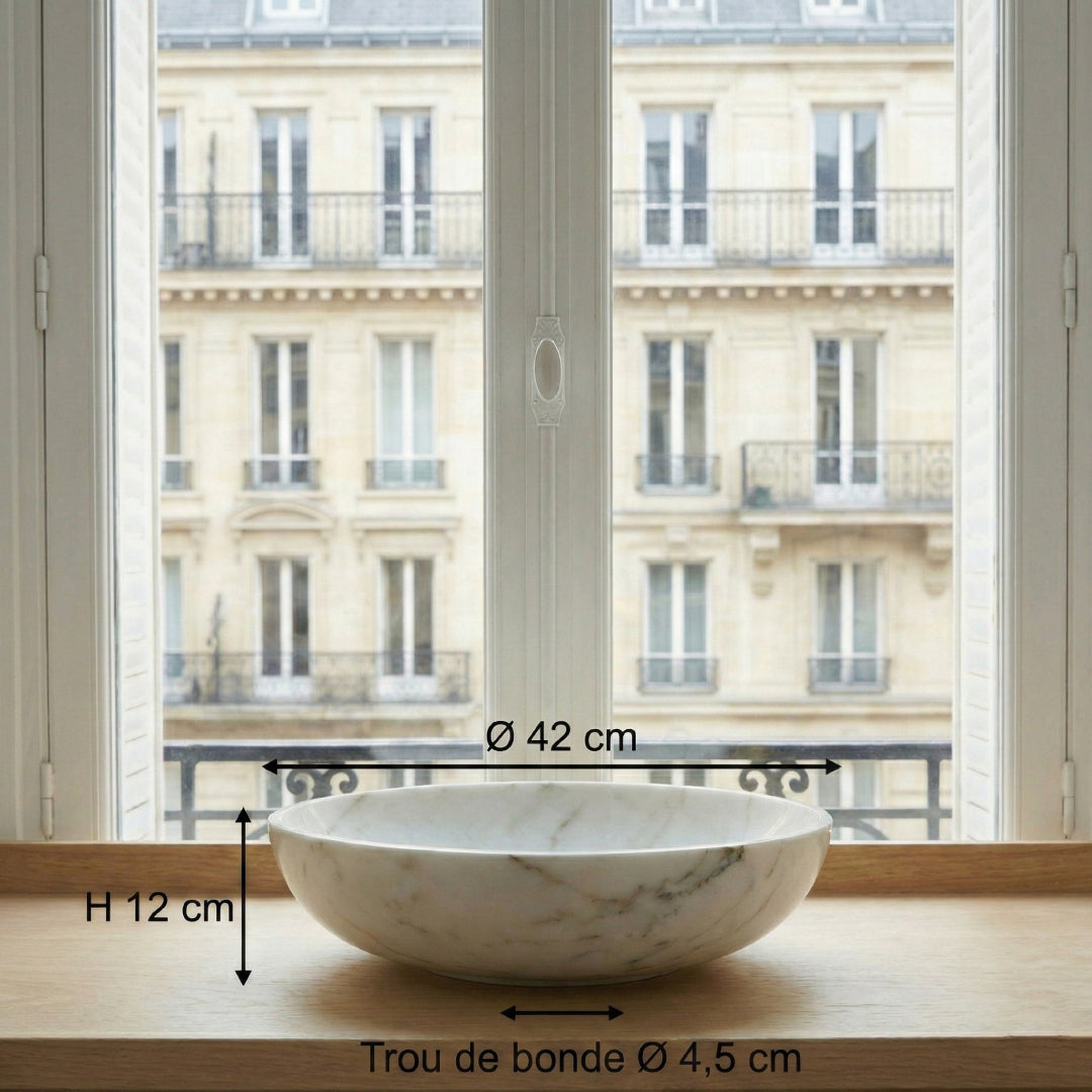 Lavabo de salle de bain en marbre naturel blanc classique
