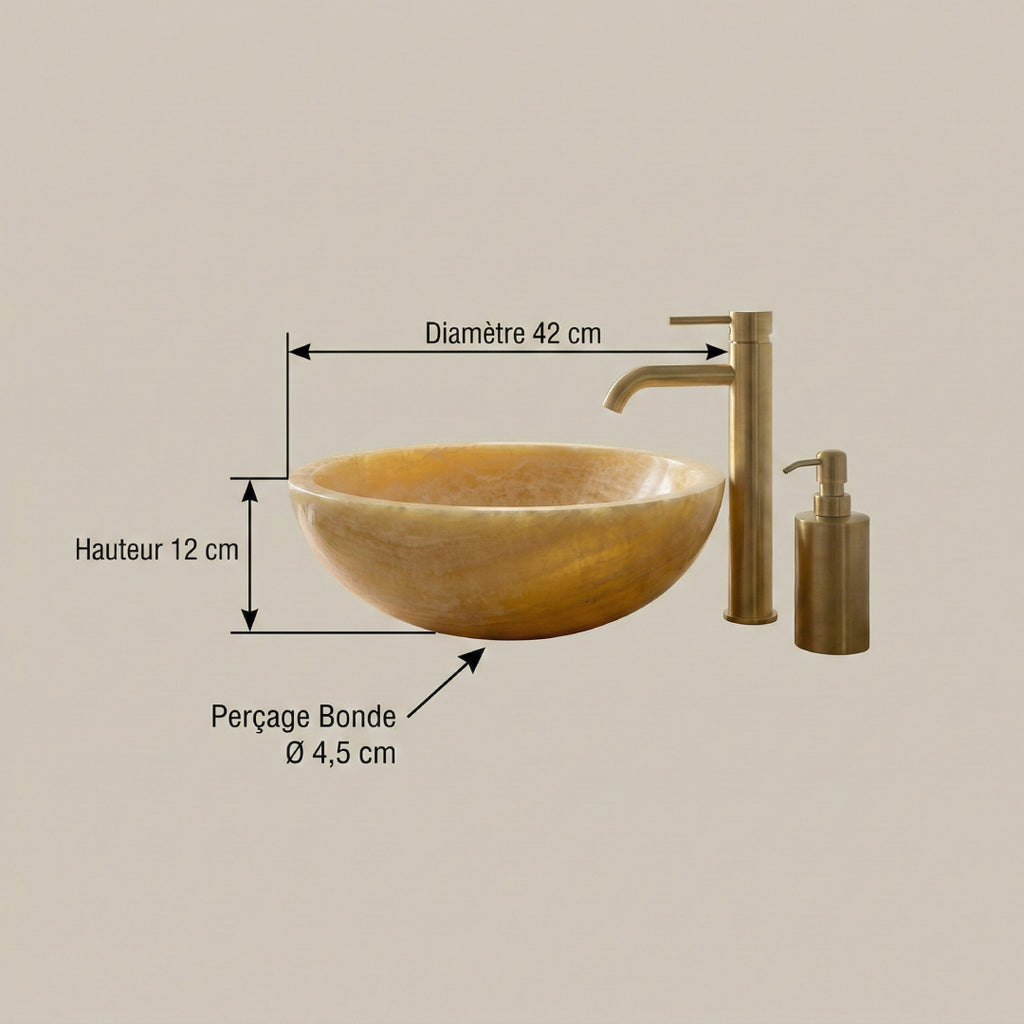 Évier de salle de bain classique en marbre naturel jaune