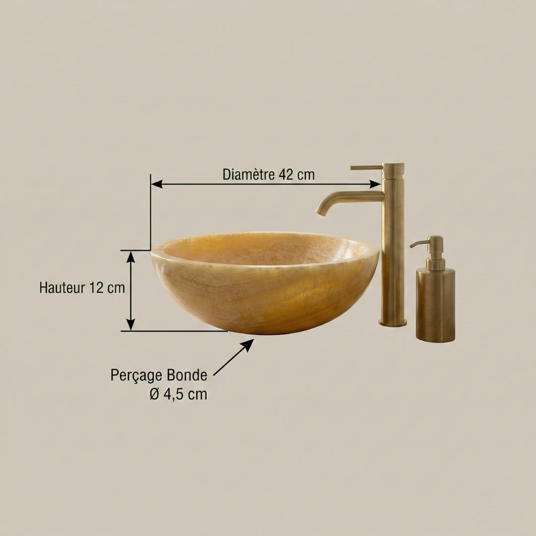 Évier de salle de bain classique en marbre naturel jaune