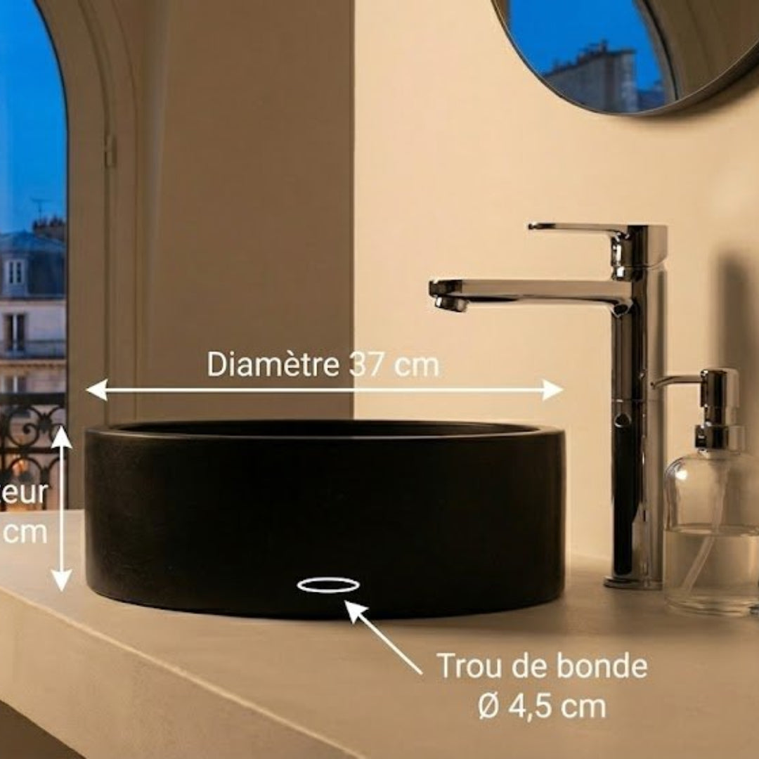 Grande vasque de salle de bain ronde en marbre noir