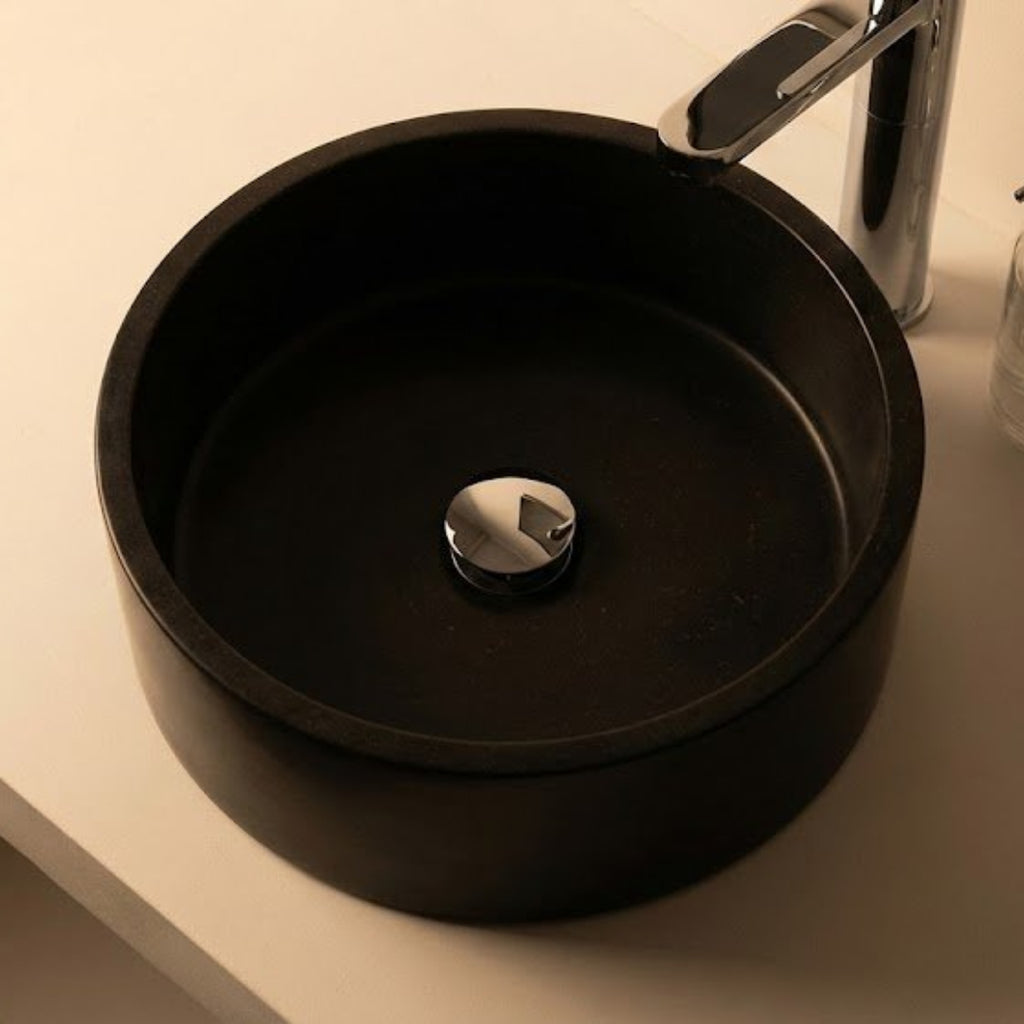 Grande vasque de salle de bain ronde en marbre noir
