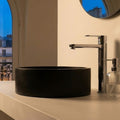Grande vasque de salle de bain ronde en marbre noir