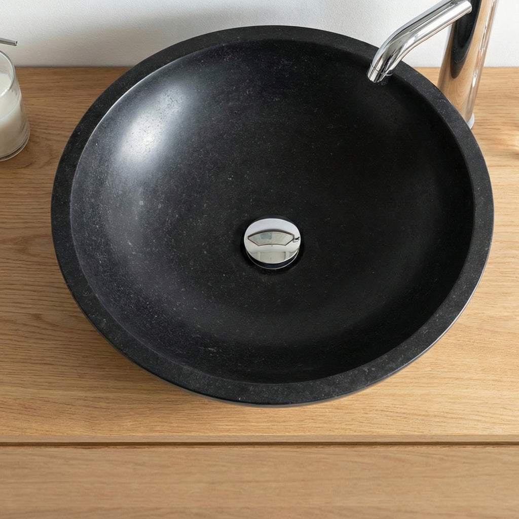 Évier de salle de bain en marbre naturel noir classique