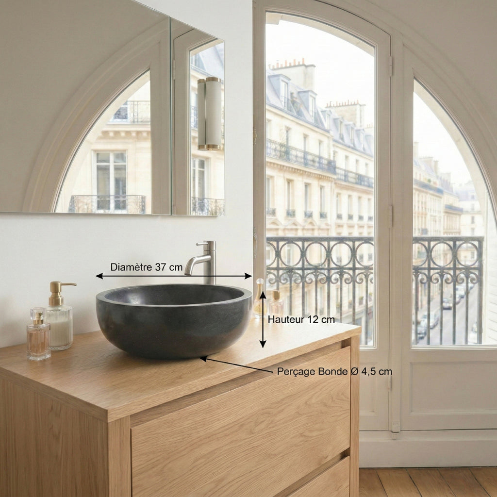 Évier de salle de bain en marbre naturel noir classique