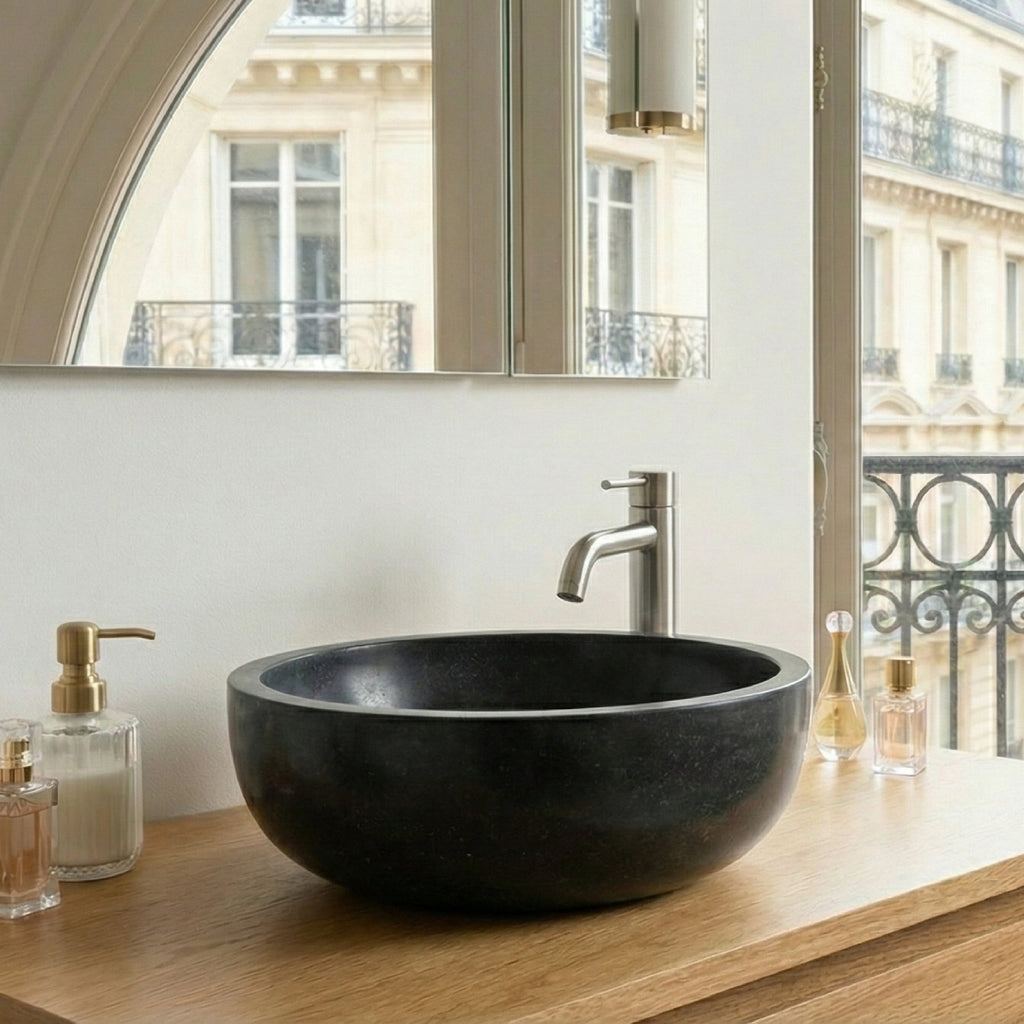 Évier de salle de bain en marbre naturel noir classique