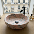 Lavabo de salle de bain en marbre naturel rose classique