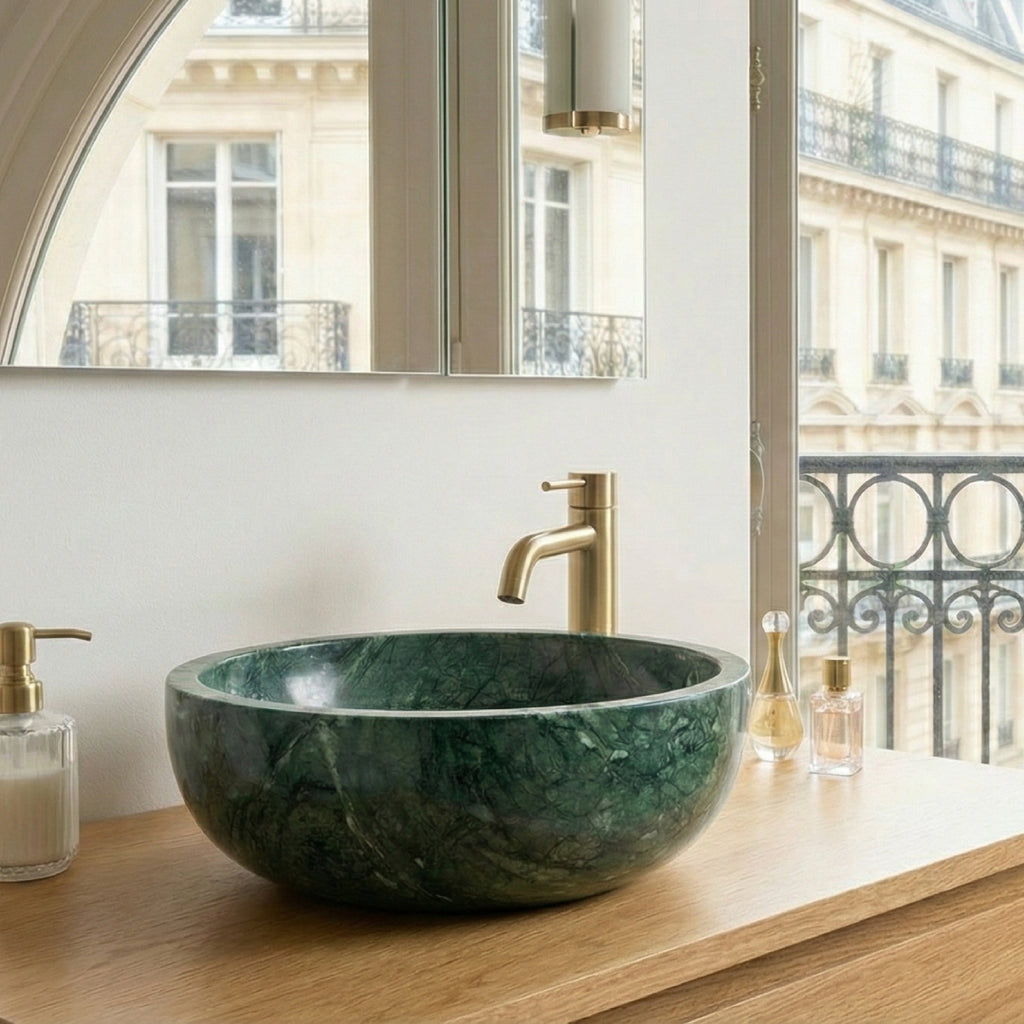 Lavabo de salle de bain en marbre naturel vert classique