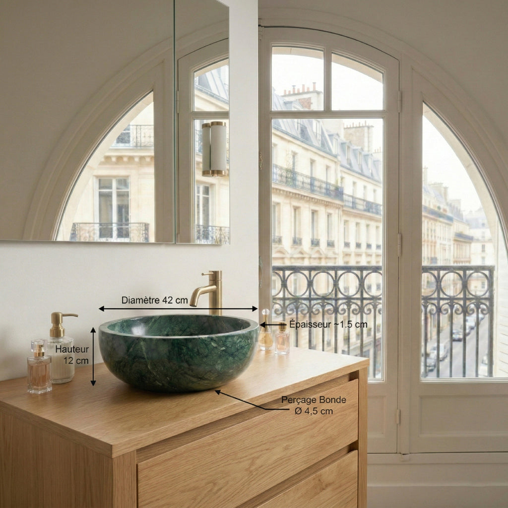 Lavabo de salle de bain en marbre naturel vert classique