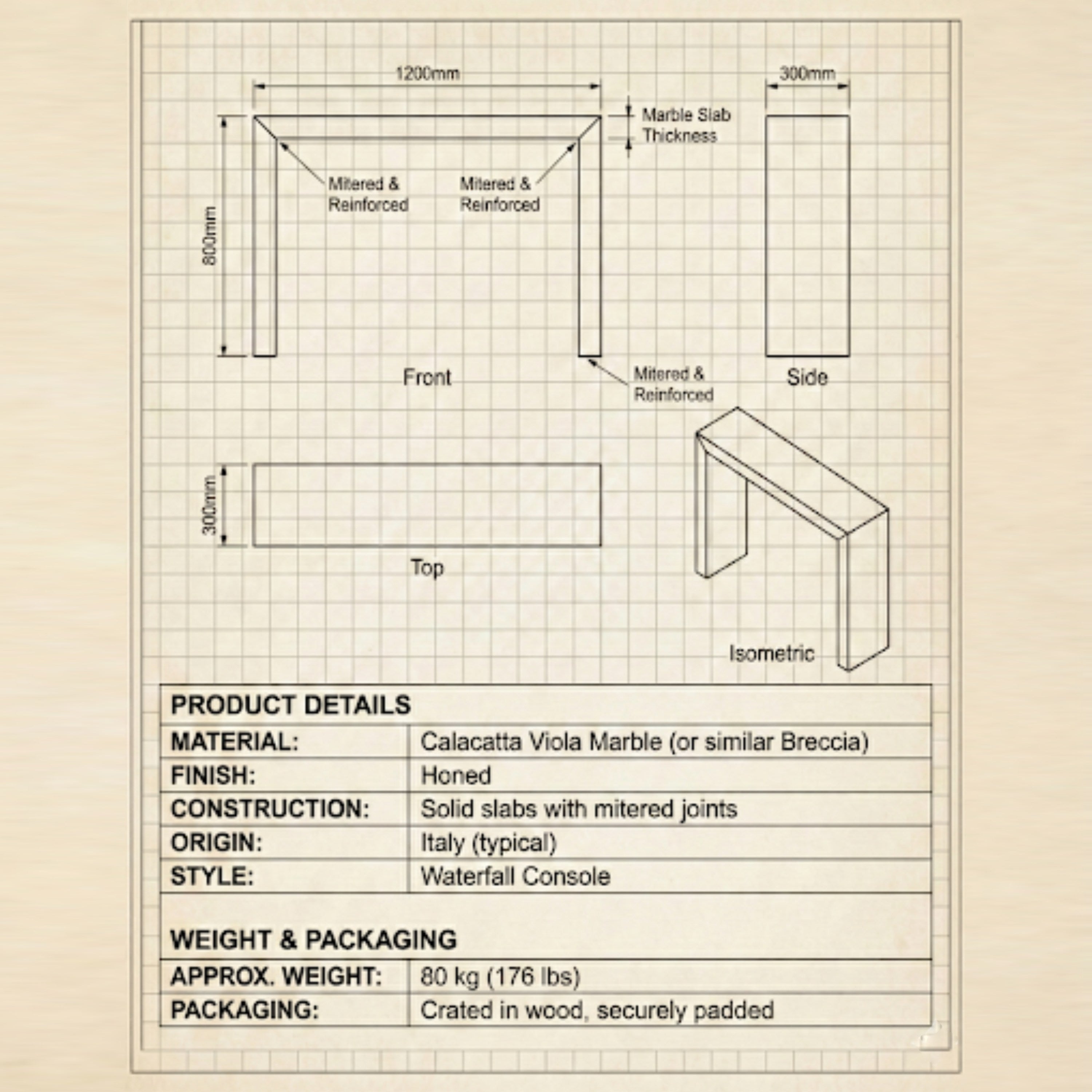 Black Natural Marble Console Table