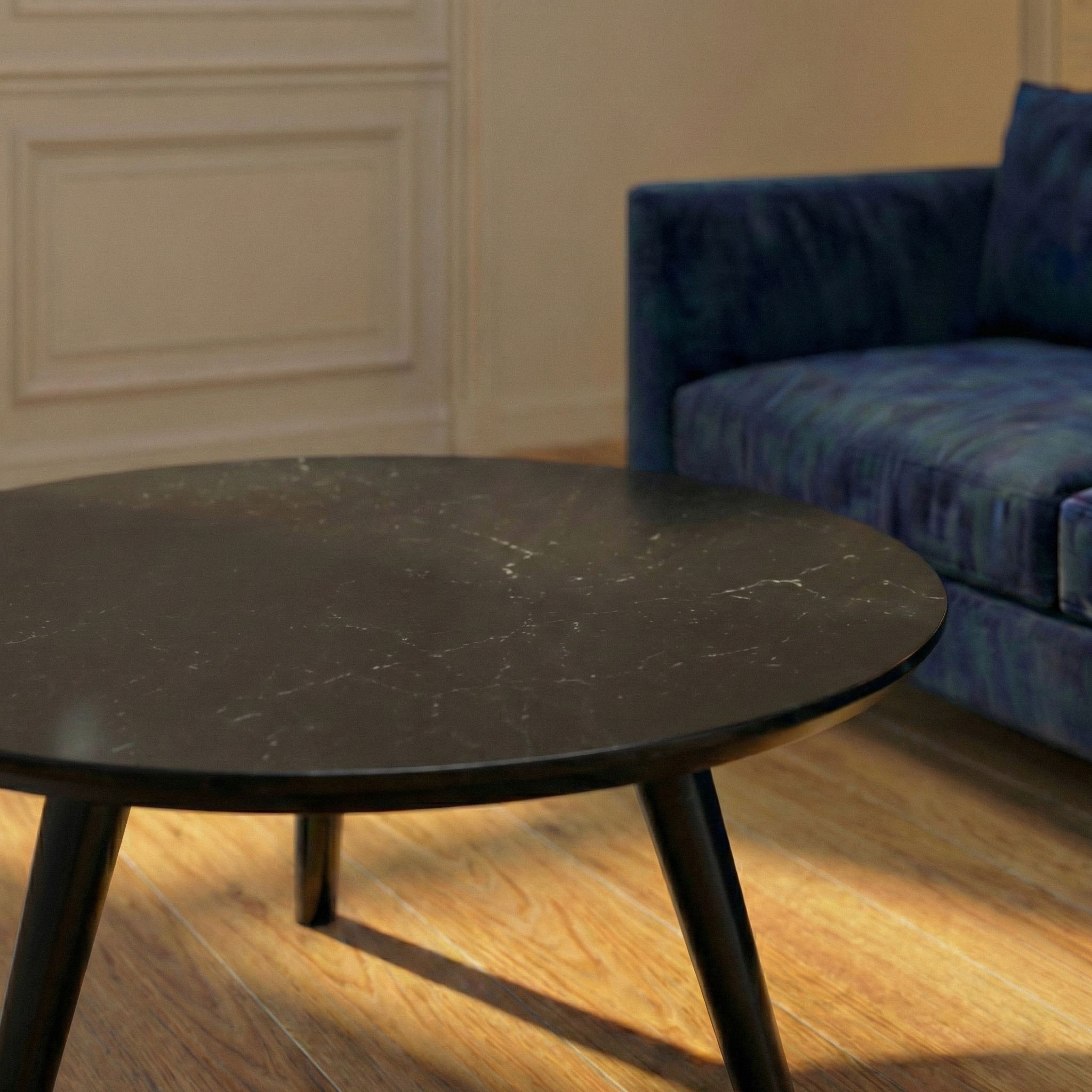 Black Natural Marble Round Coffee Table - Small