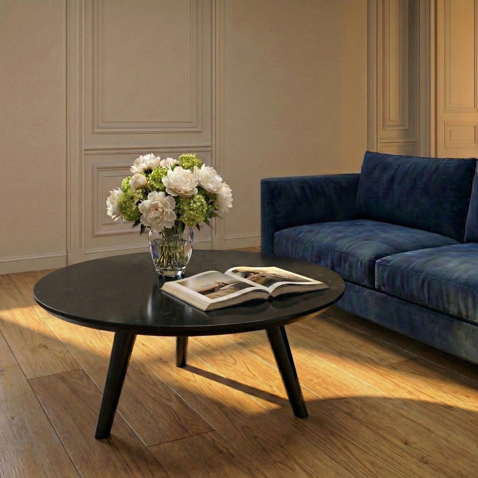 Black Natural Marble Round Coffee Table - Small