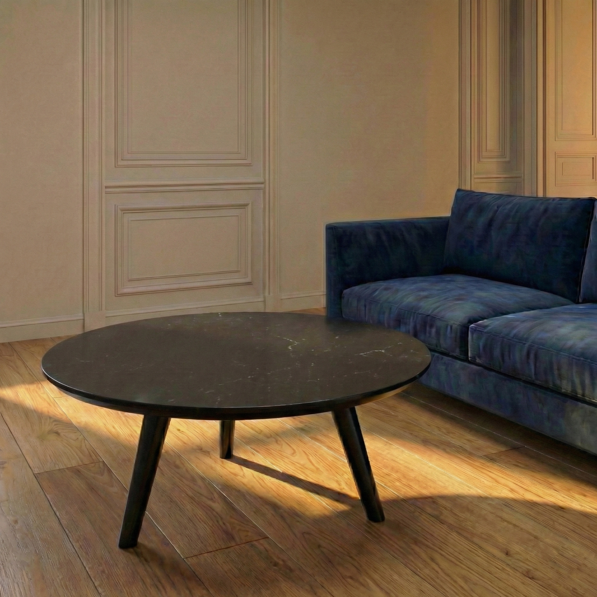 Black Natural Marble Round Coffee Table - Small