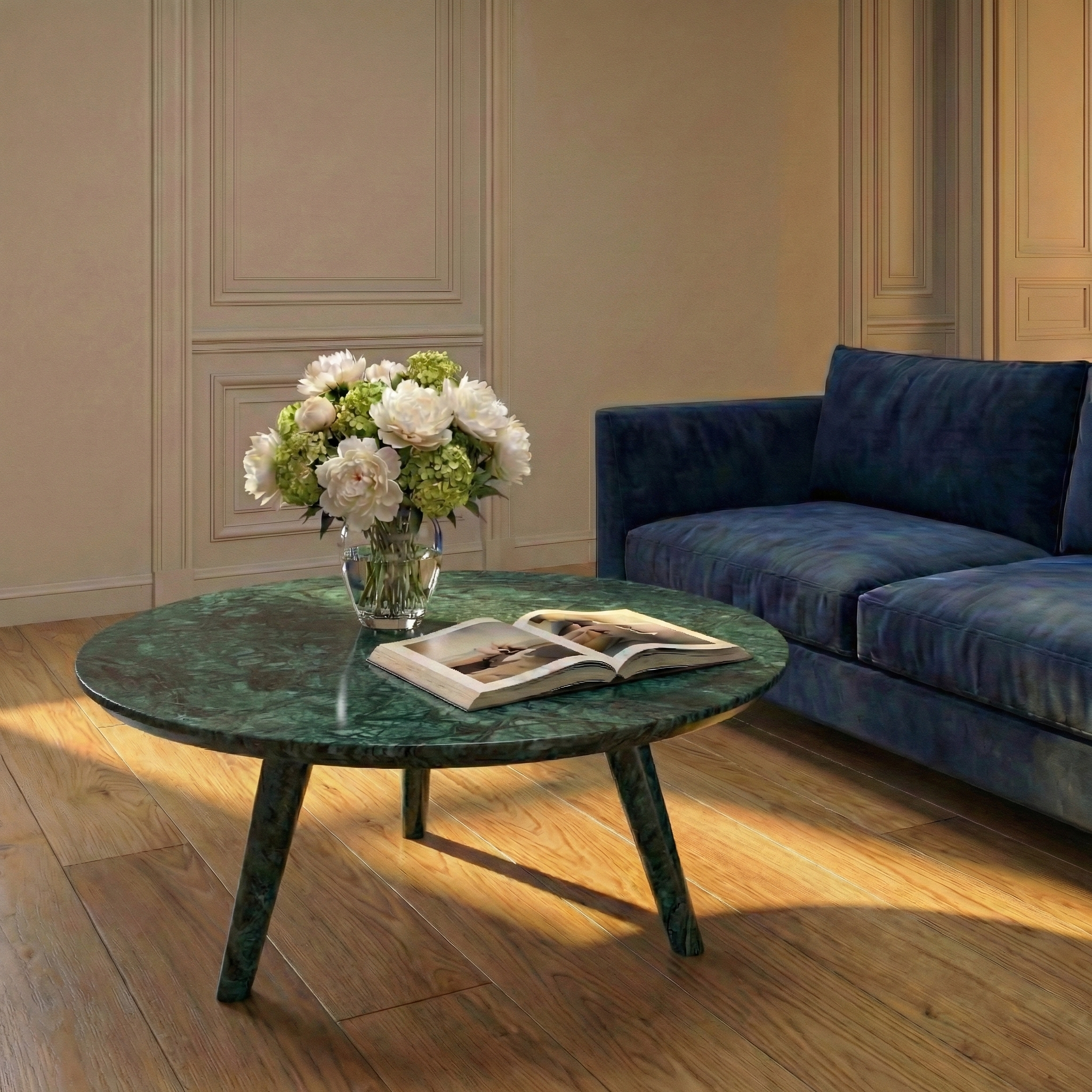 Table basse ronde en marbre naturel vert - Petite