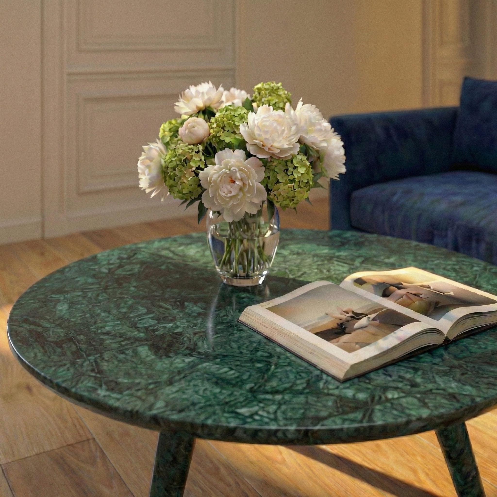 Table basse ronde en marbre naturel vert - Petite