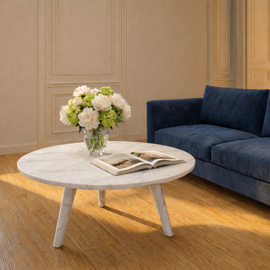 Table Basse Ronde en Marbre Naturel Blanc - Petite