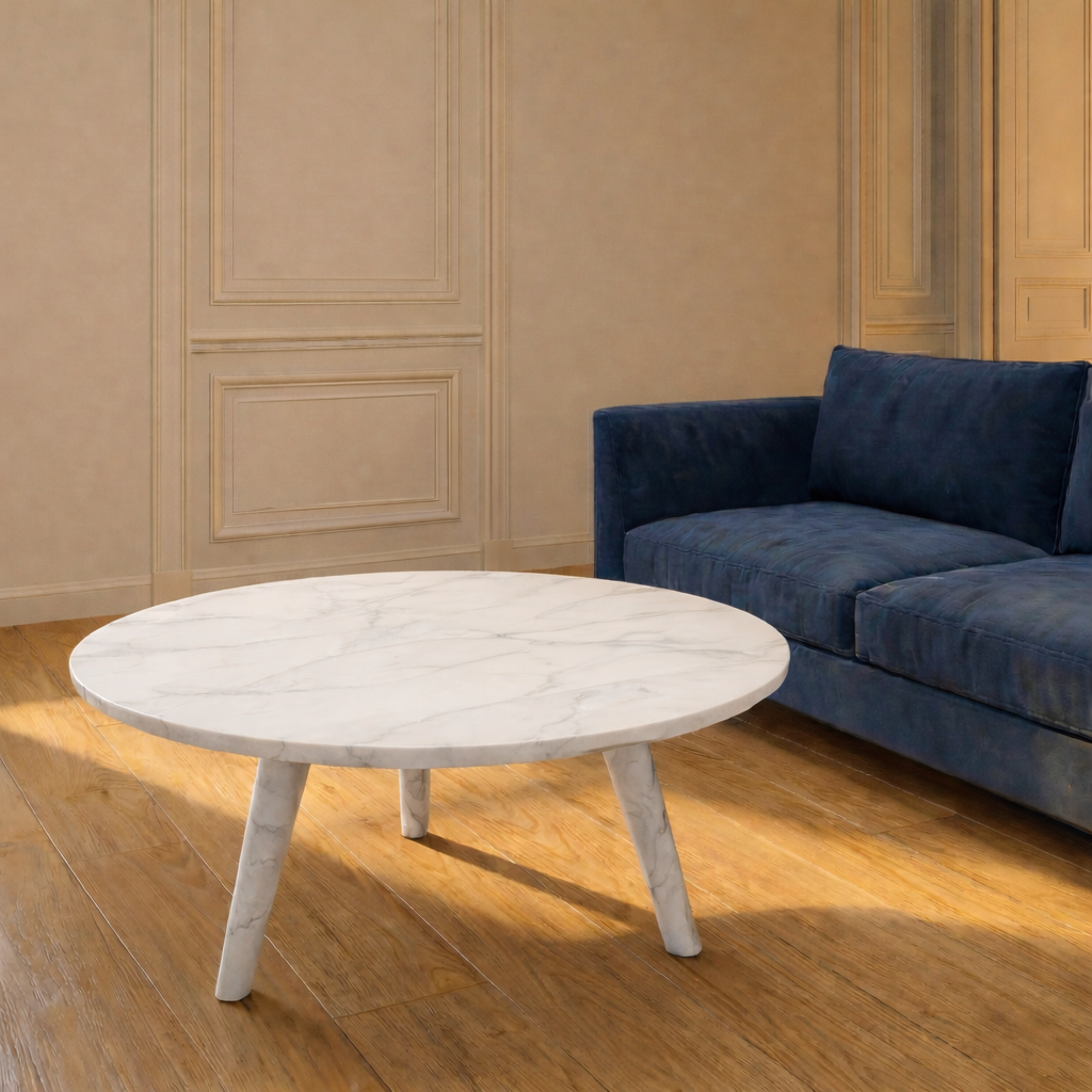 Table Basse Ronde en Marbre Naturel Blanc - Petite