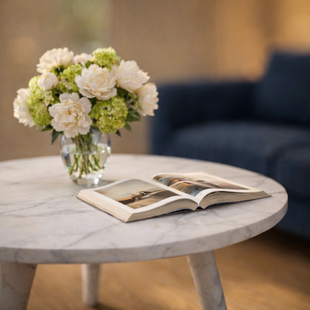 Table Basse Ronde en Marbre Naturel Blanc - Petite