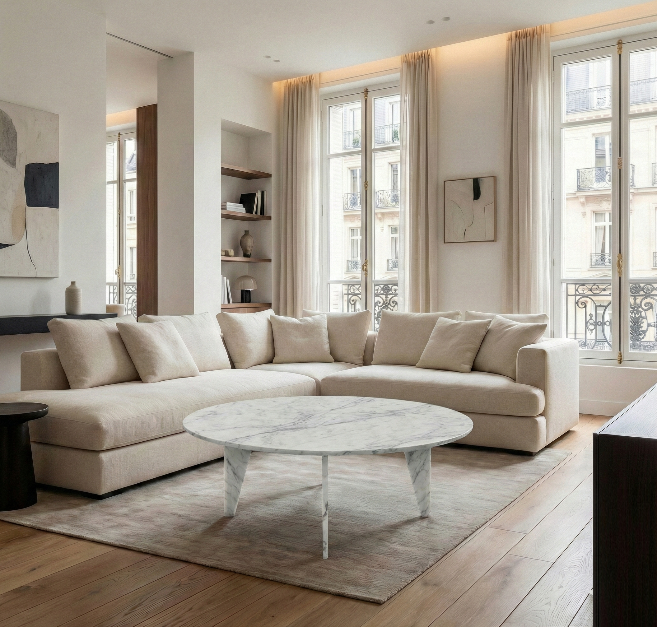 Grande table basse en marbre blanc