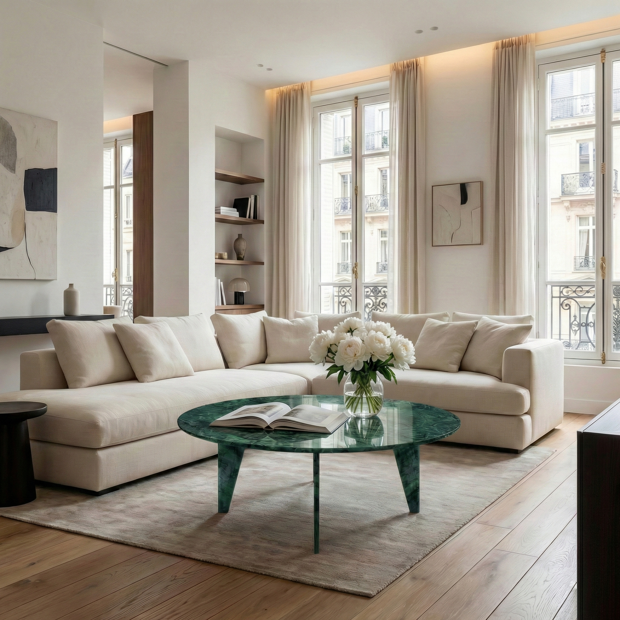 Grande table basse en marbre vert