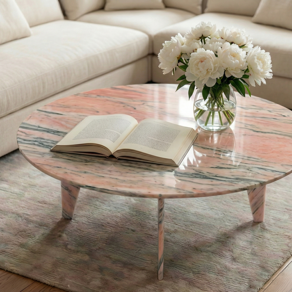 Grande table basse en marbre rose