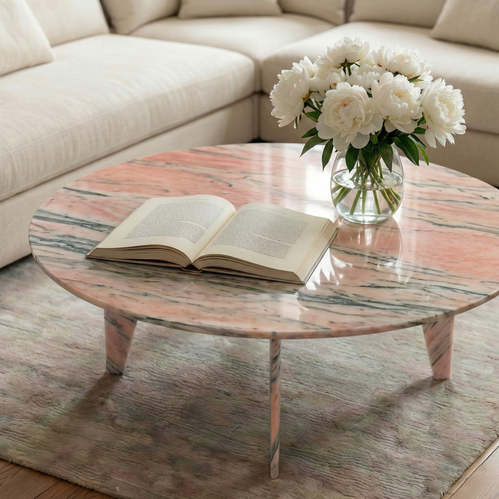 Grande table basse en marbre rose