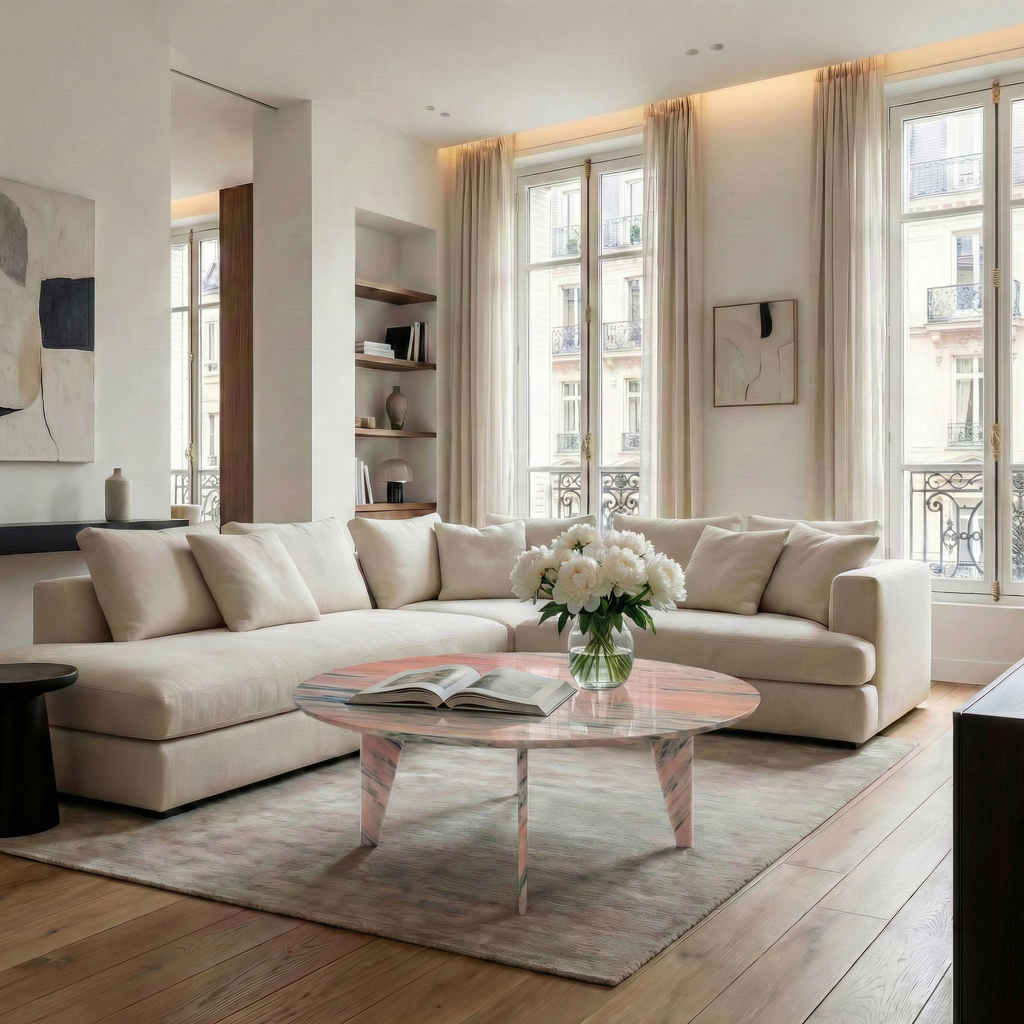 Grande table basse en marbre rose