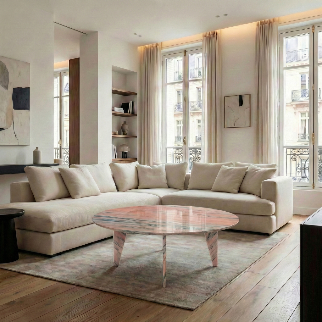 Grande table basse en marbre rose