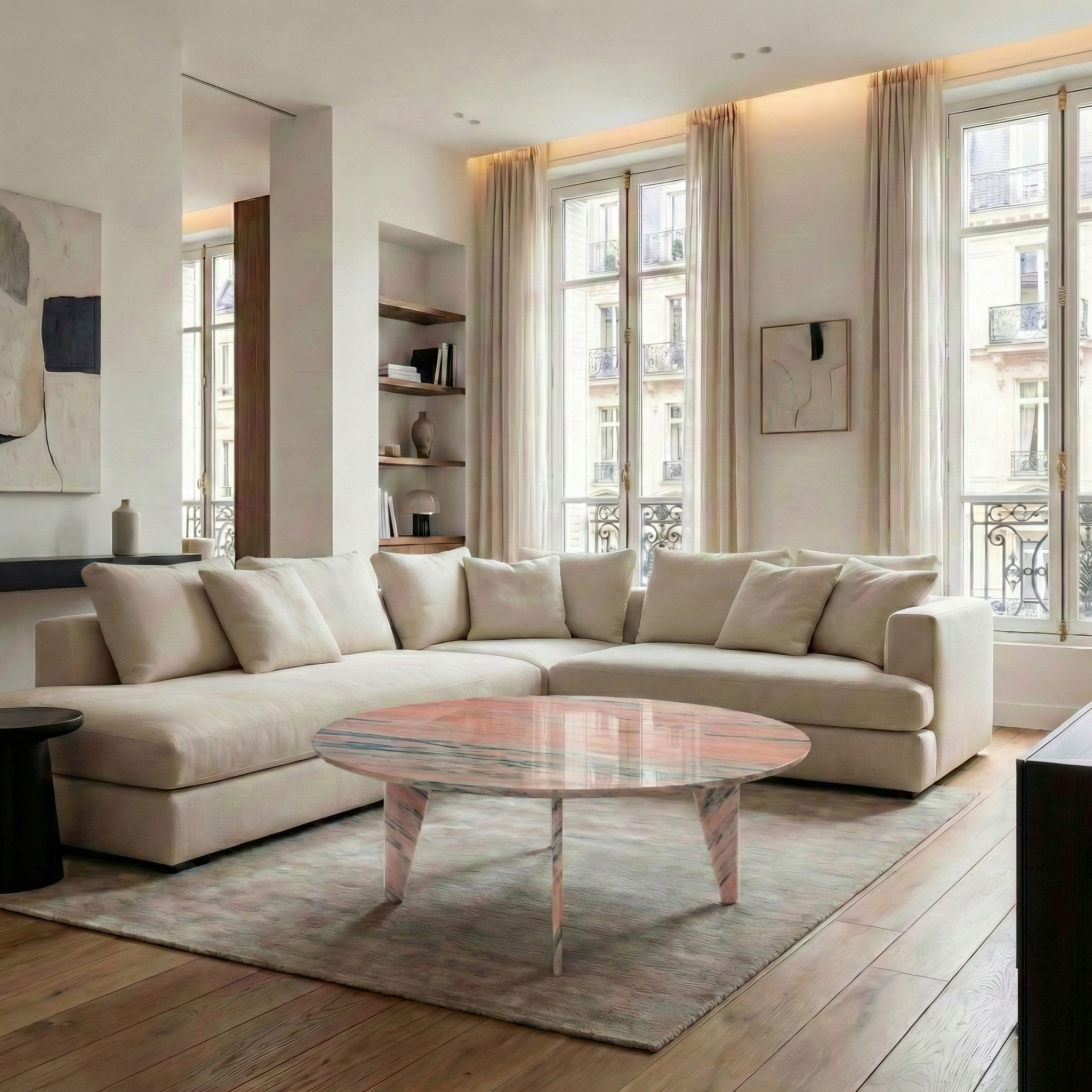 Grande table basse en marbre rose
