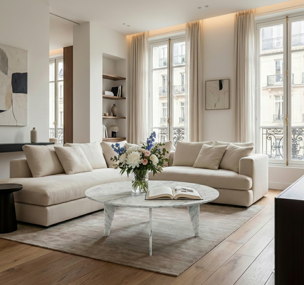 Grande table basse en marbre blanc