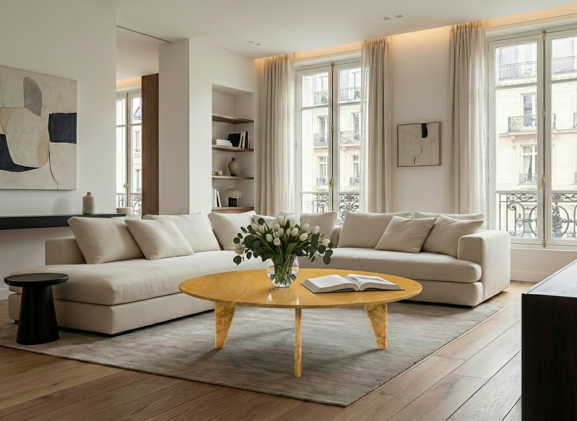 Table basse en marbre jaune de grande taille