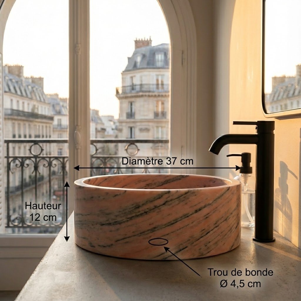 Grand lavabo rond en marbre rose
