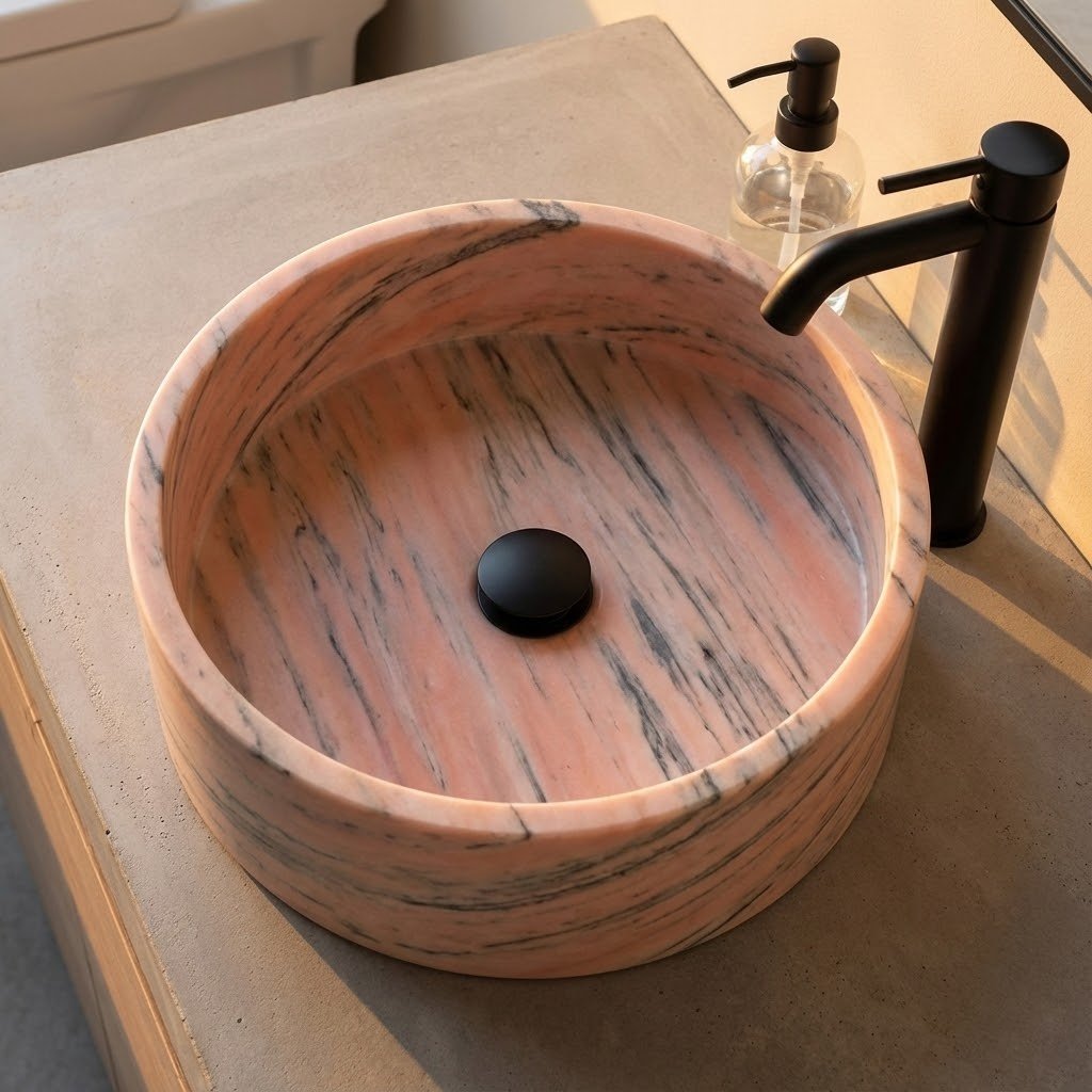 Grand lavabo rond en marbre rose