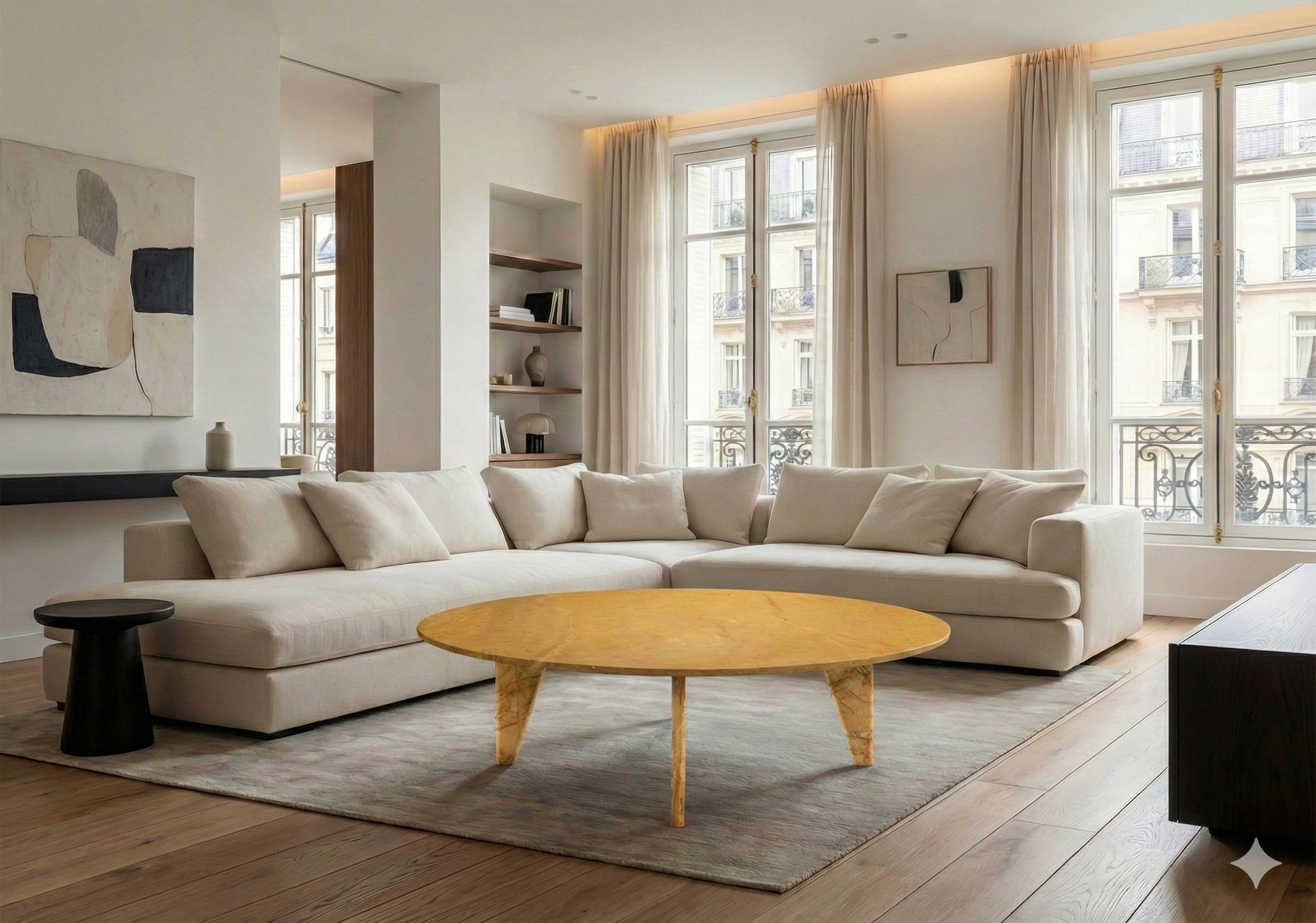 Table basse en marbre jaune de grande taille