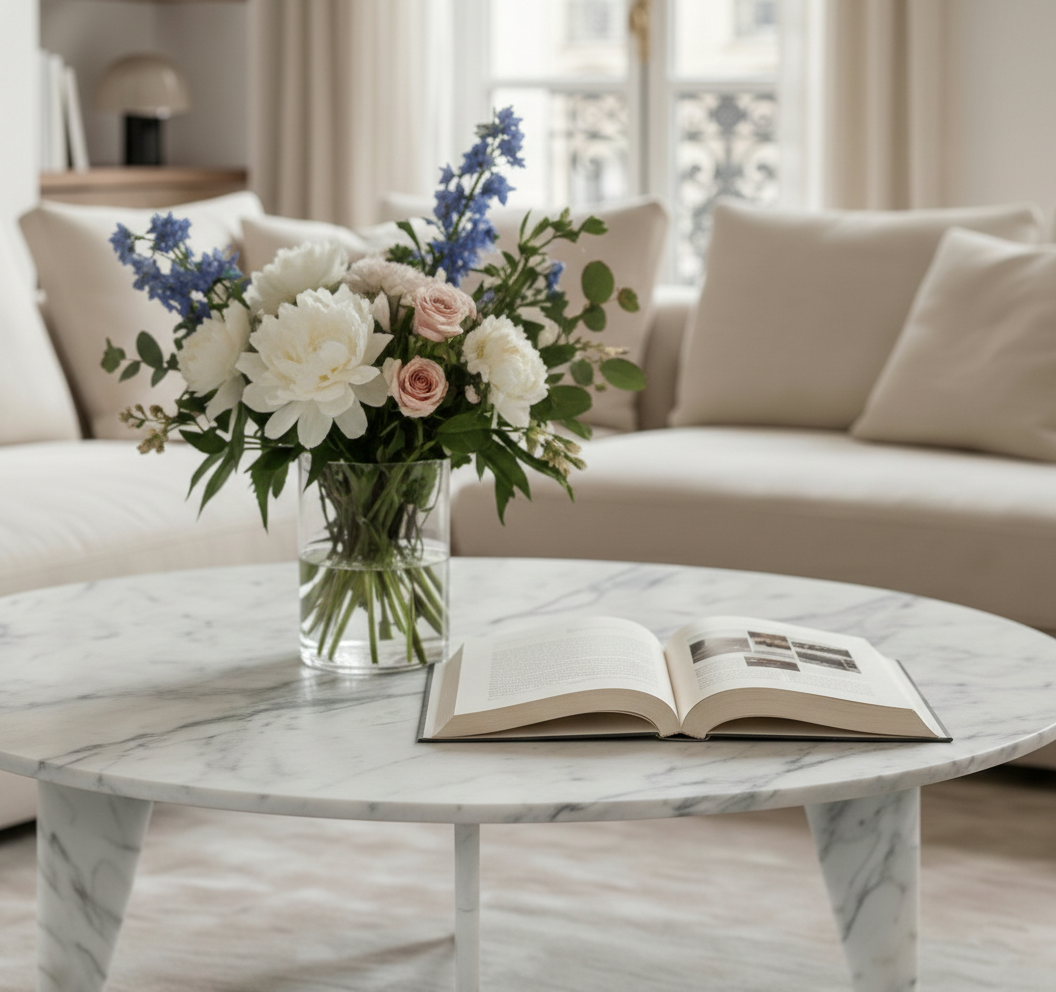 Grande table basse en marbre blanc