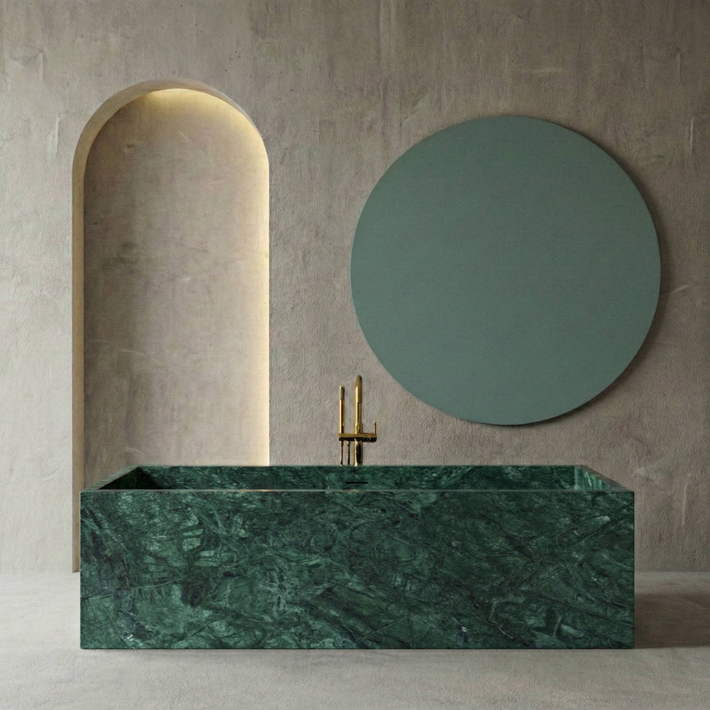 Baignoire rectangulaire de luxe en marbre vert