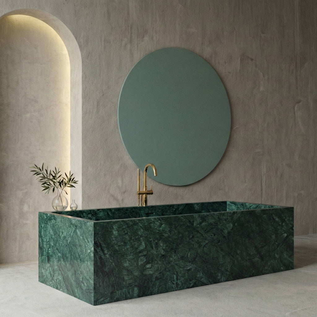 Baignoire rectangulaire de luxe en marbre vert