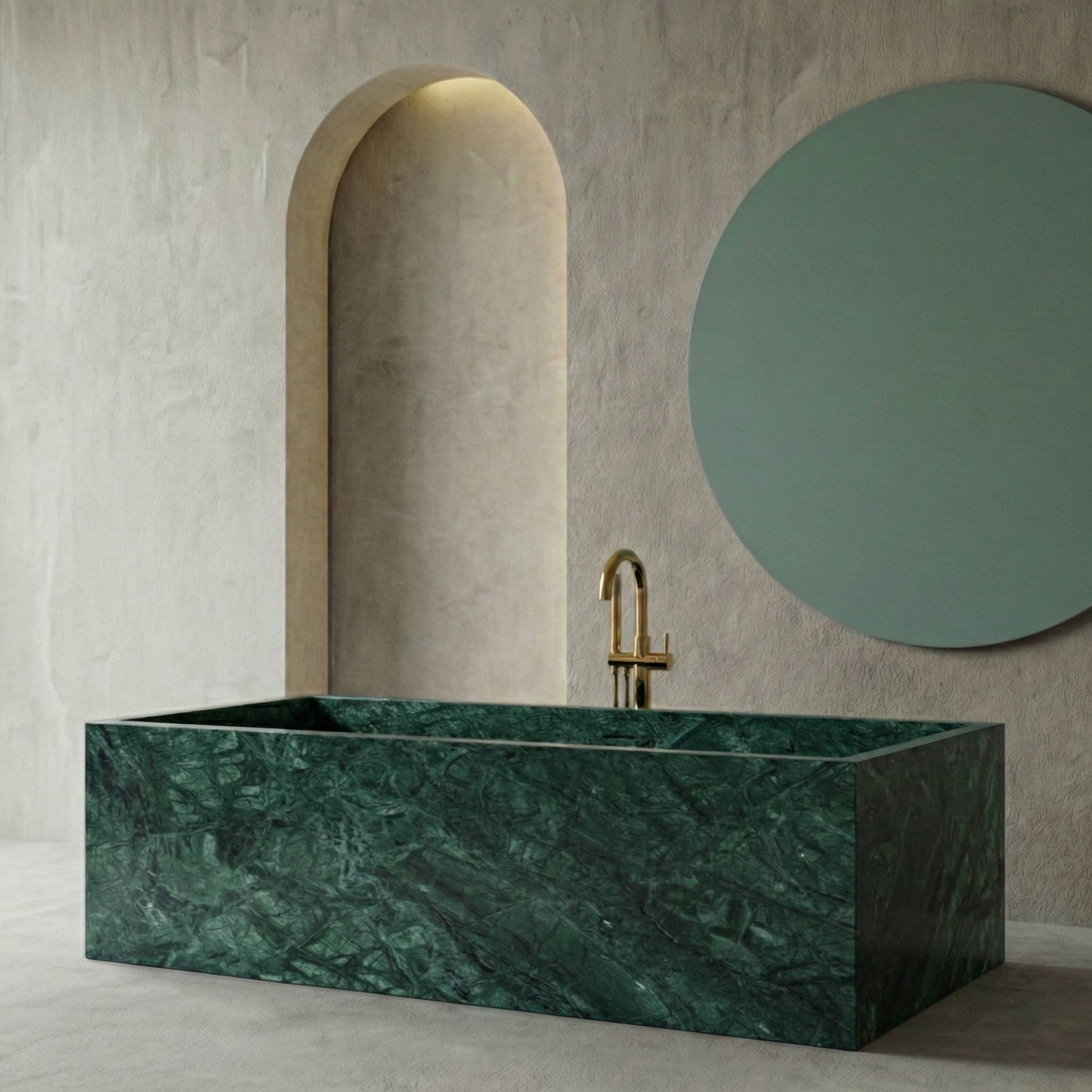 Baignoire rectangulaire de luxe en marbre vert
