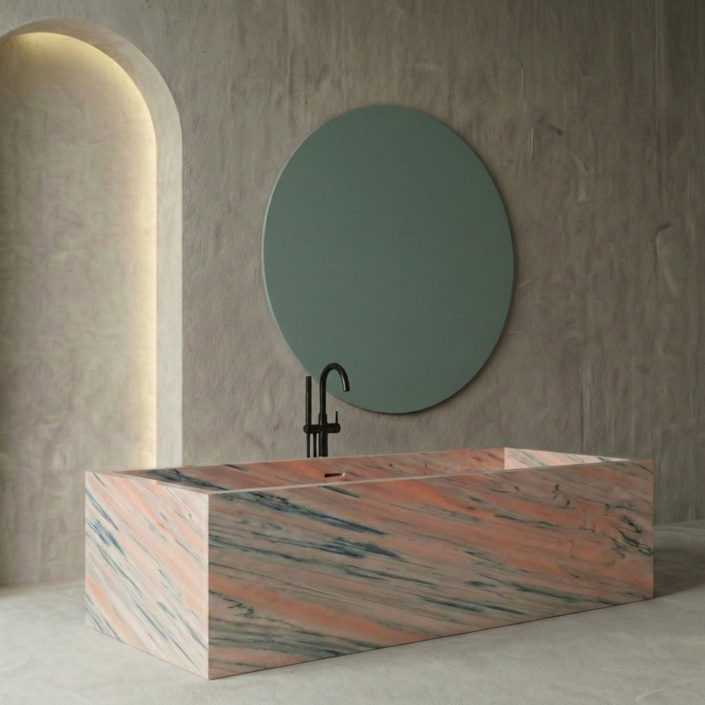 Baignoire rectangulaire de luxe en marbre rose