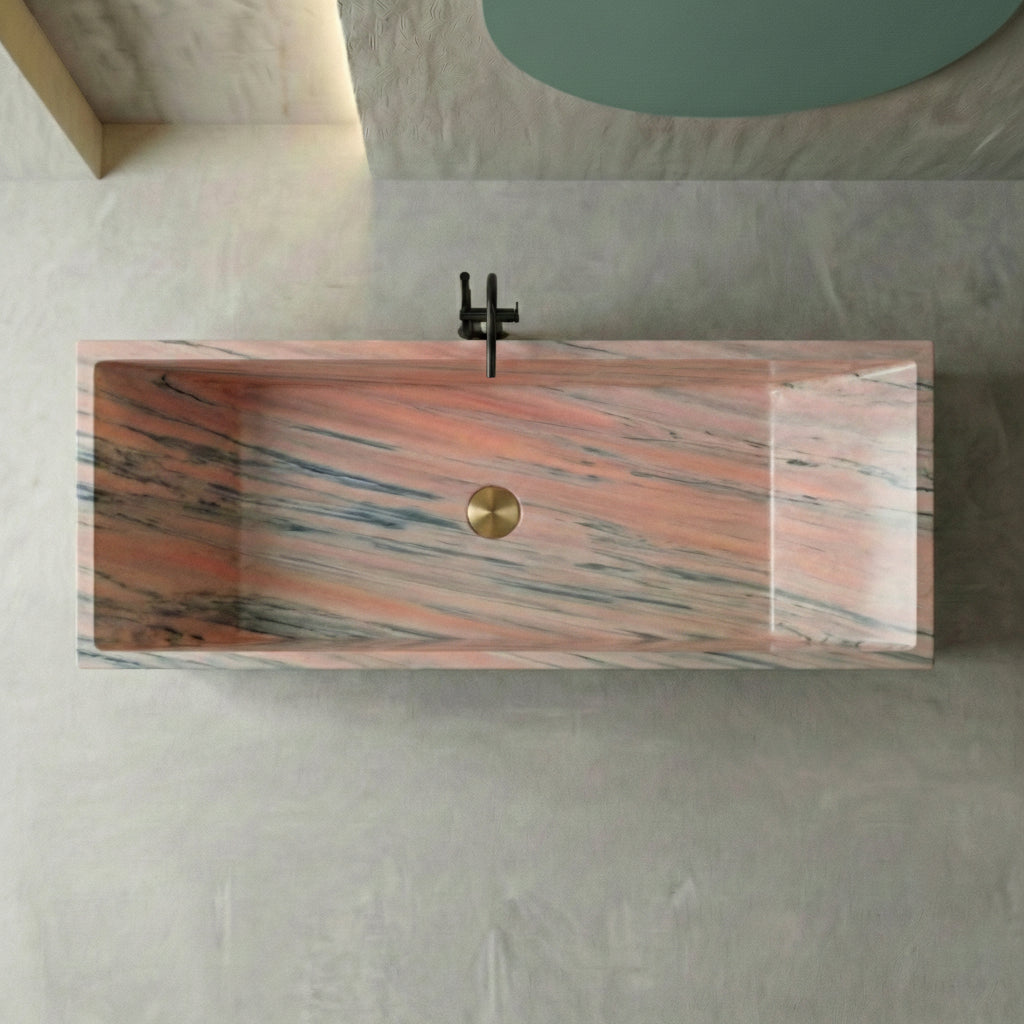Baignoire rectangulaire de luxe en marbre rose