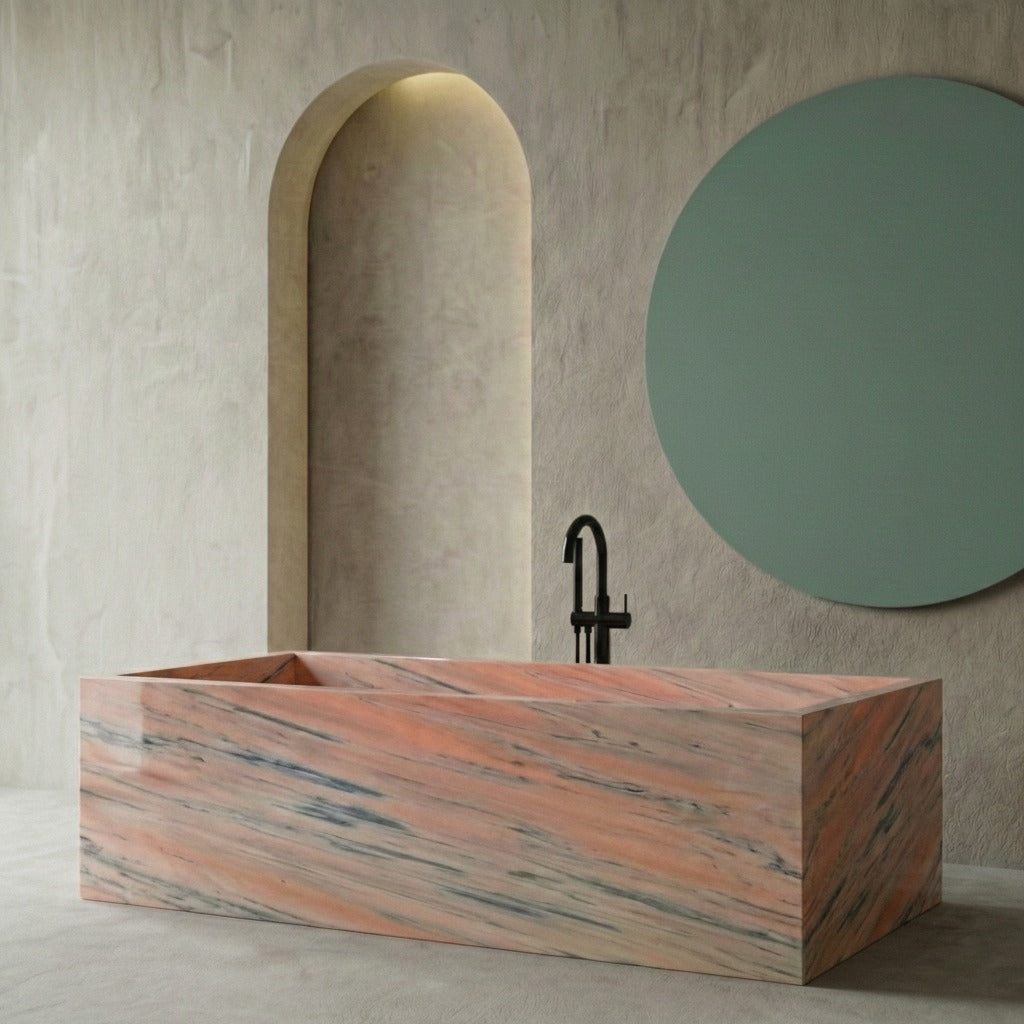 Baignoire rectangulaire de luxe en marbre rose