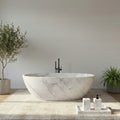 Baignoire ovale autoportante en marbre blanc