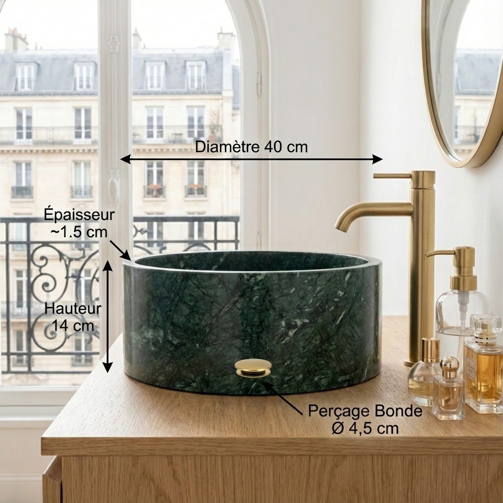 Grand lavabo de salle de bain rond en marbre vert